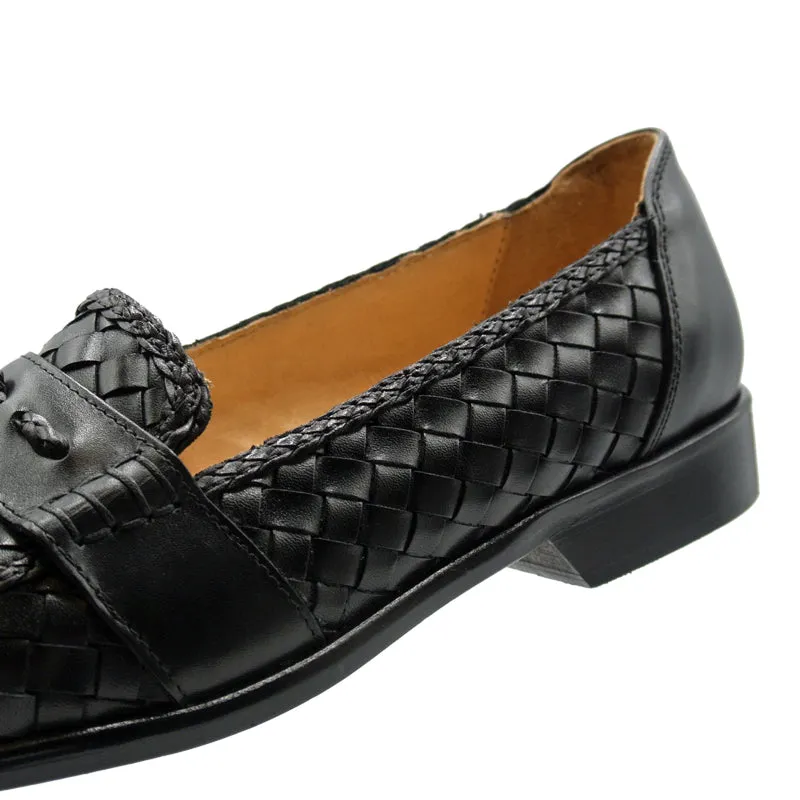 Riviera Basketweave Italian Calfskin Tassel Loafer in Black by Zelli Italia