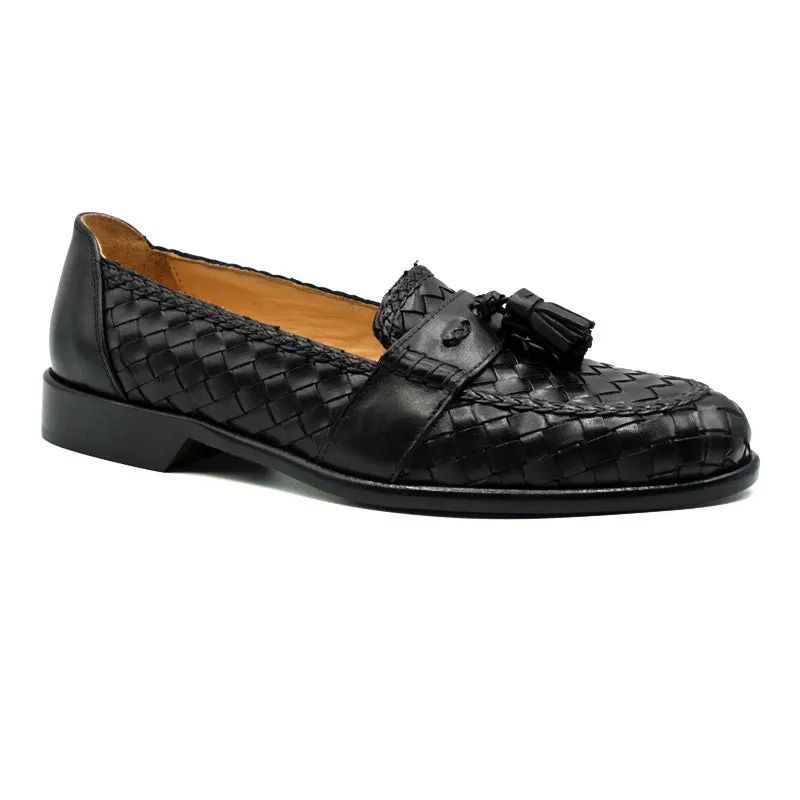 Riviera Basketweave Italian Calfskin Tassel Loafer in Black by Zelli Italia