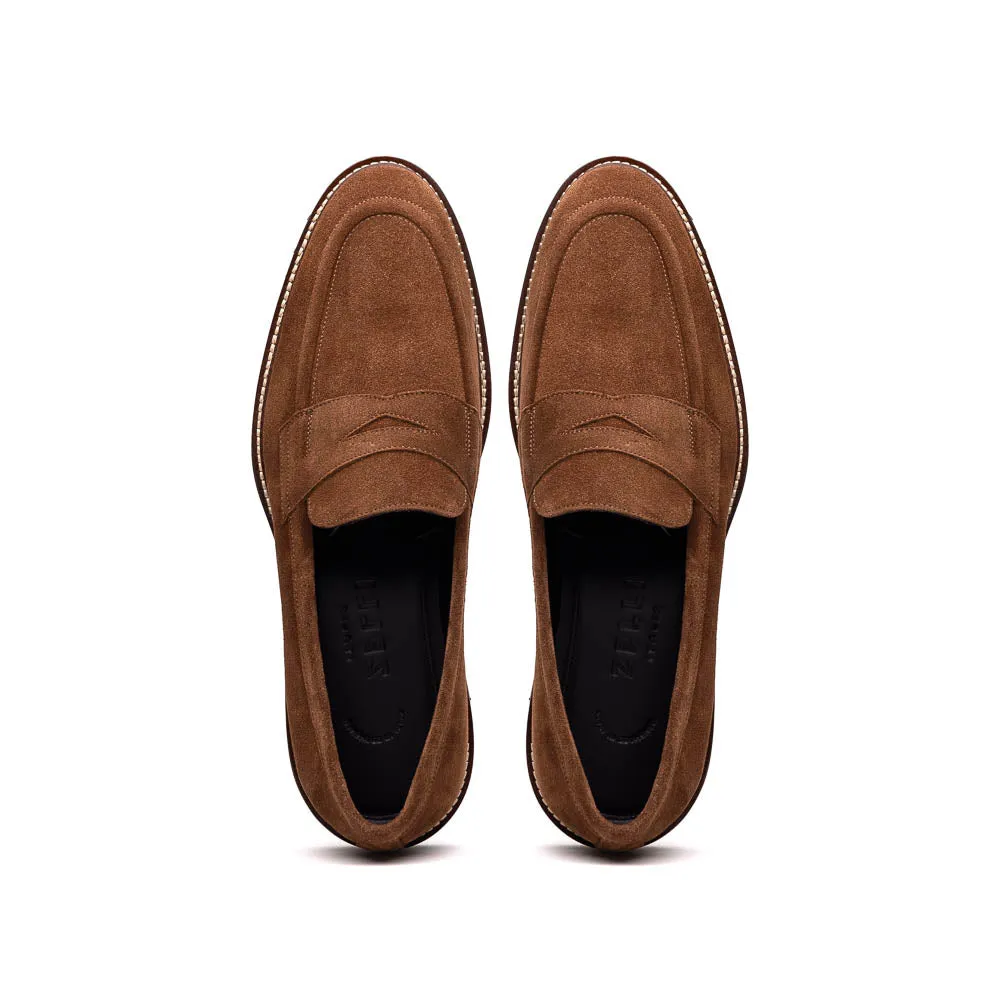 Roma Country Italian Suede Penny Loafer in Tobacco by Zelli Italia