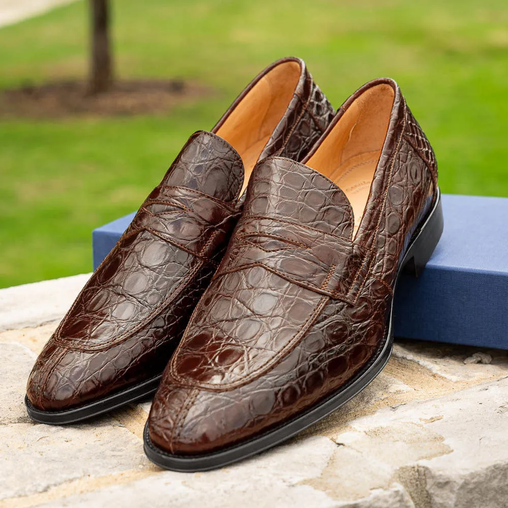Roma Crocodile Penny Loafer in Cognac by Zelli Italia