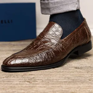 Roma Crocodile Penny Loafer in Cognac by Zelli Italia