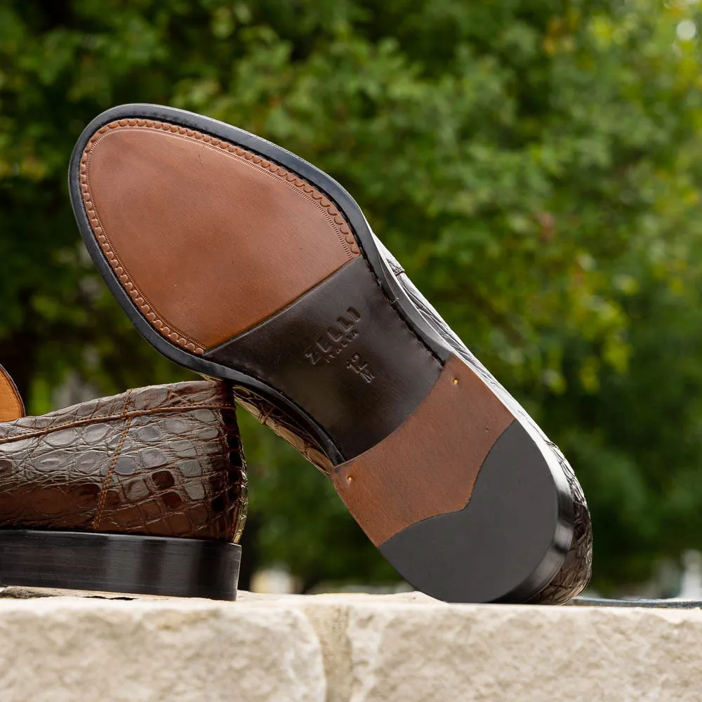 Roma Crocodile Penny Loafer in Cognac by Zelli Italia