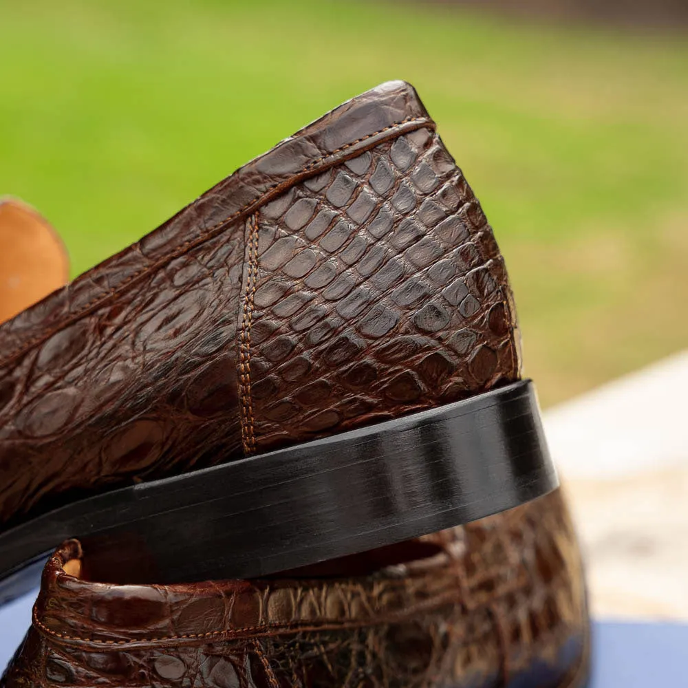 Roma Crocodile Penny Loafer in Cognac by Zelli Italia
