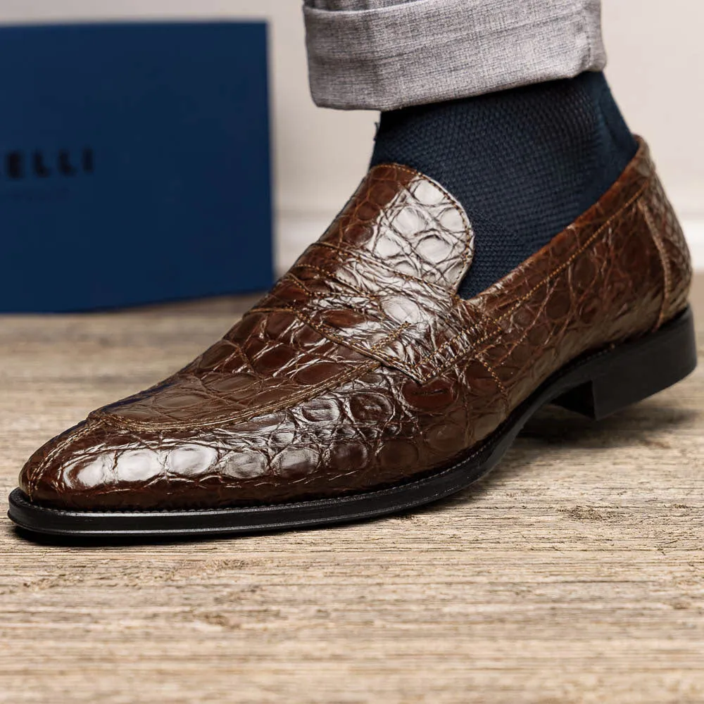 Roma Crocodile Penny Loafer in Cognac by Zelli Italia