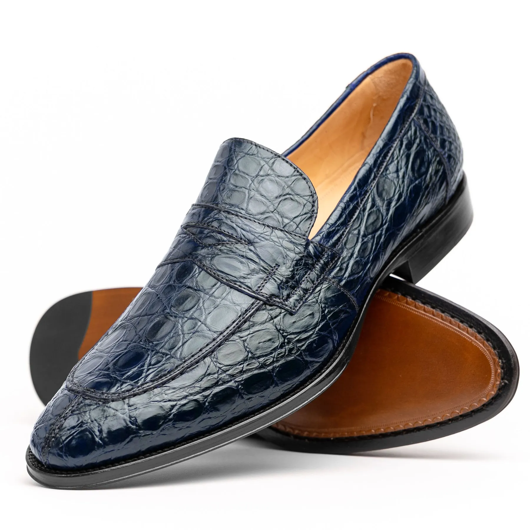 Roma Crocodile Penny Loafer in Navy by Zelli Italia