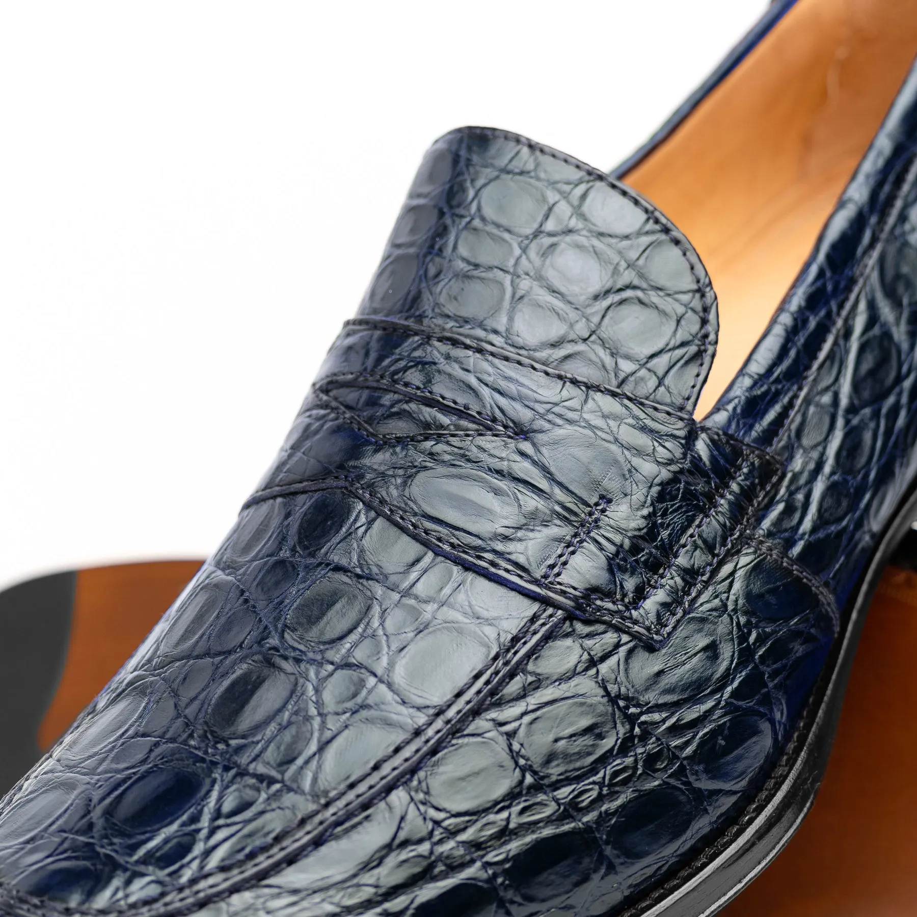 Roma Crocodile Penny Loafer in Navy by Zelli Italia