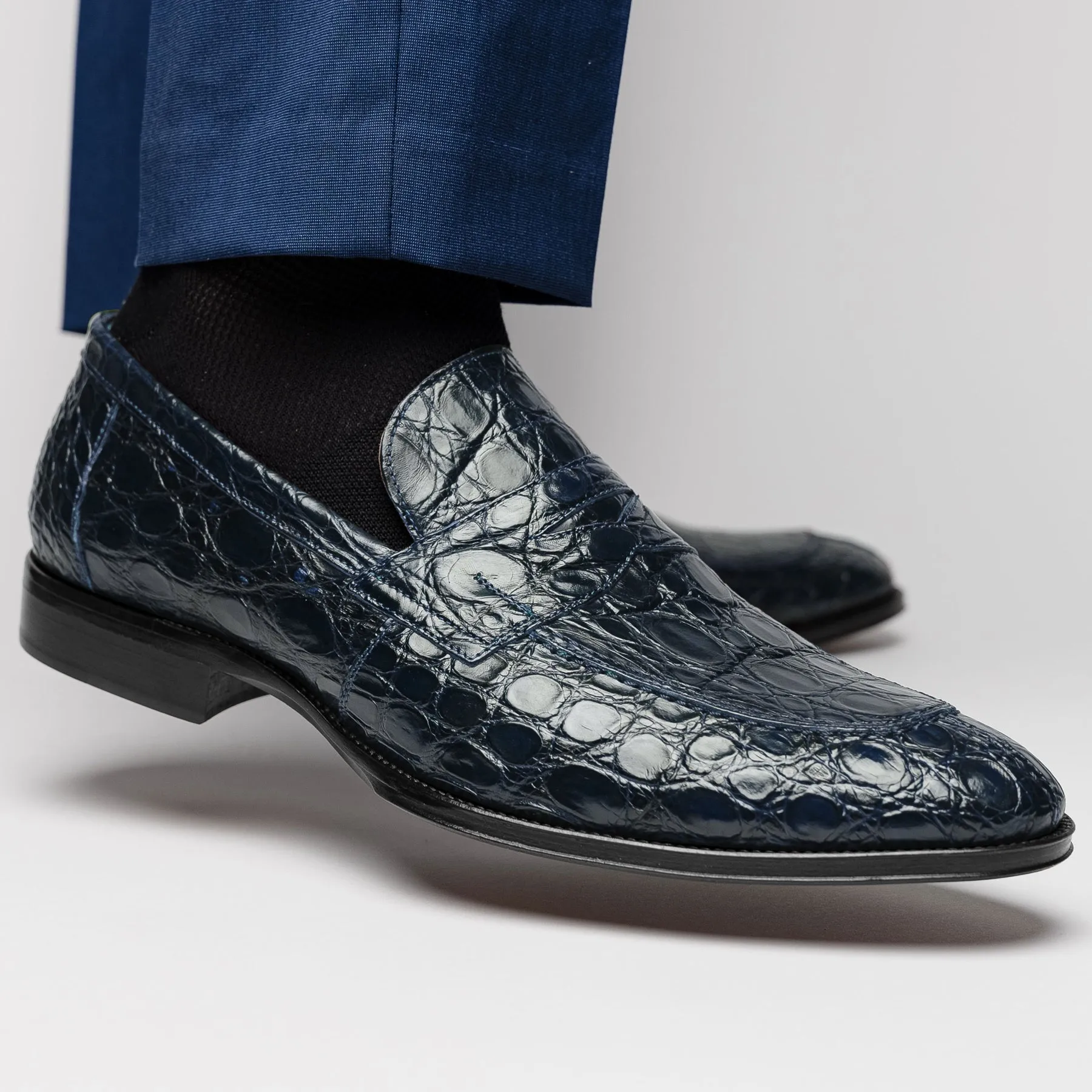 Roma Crocodile Penny Loafer in Navy by Zelli Italia