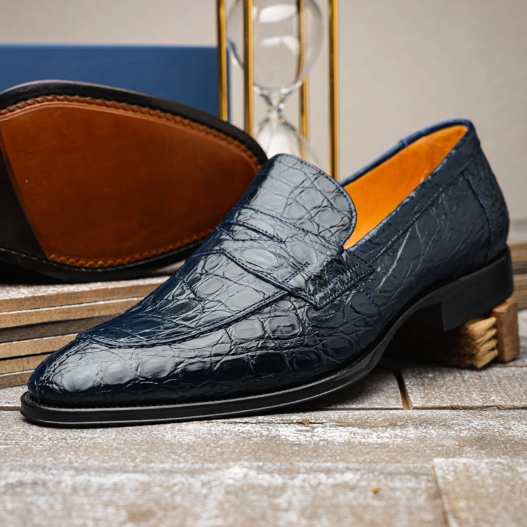 Roma Crocodile Penny Loafer in Navy by Zelli Italia