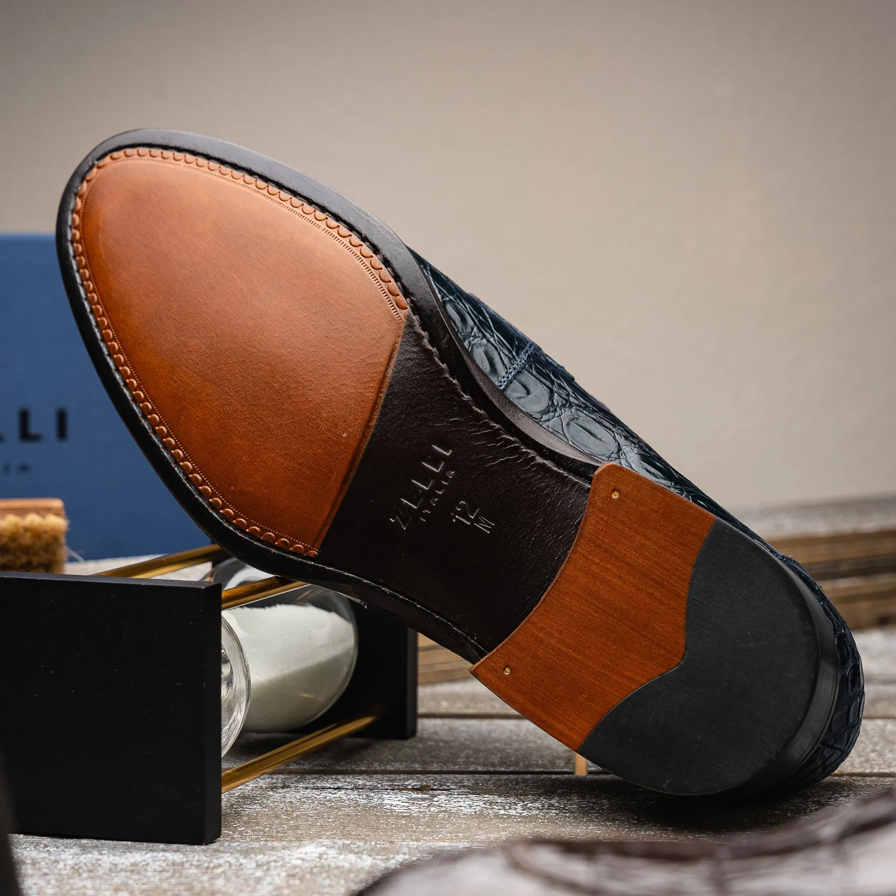 Roma Crocodile Penny Loafer in Navy by Zelli Italia
