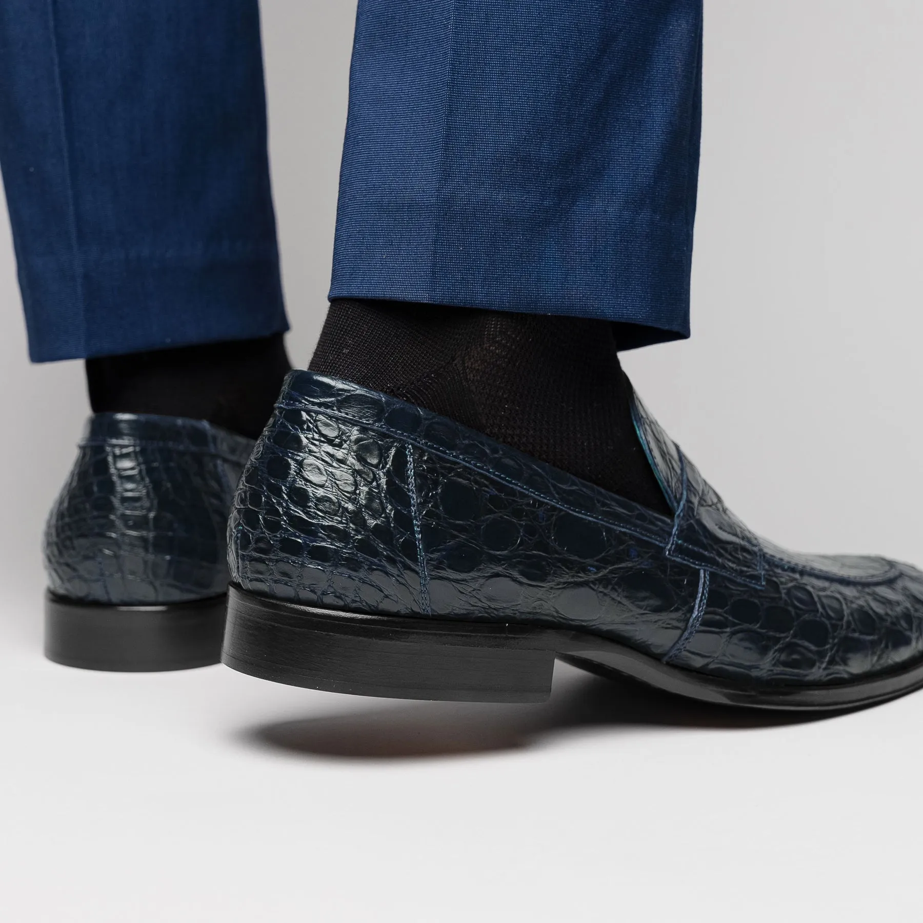 Roma Crocodile Penny Loafer in Navy by Zelli Italia