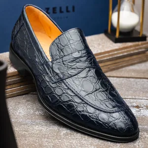 Roma Crocodile Penny Loafer in Navy by Zelli Italia