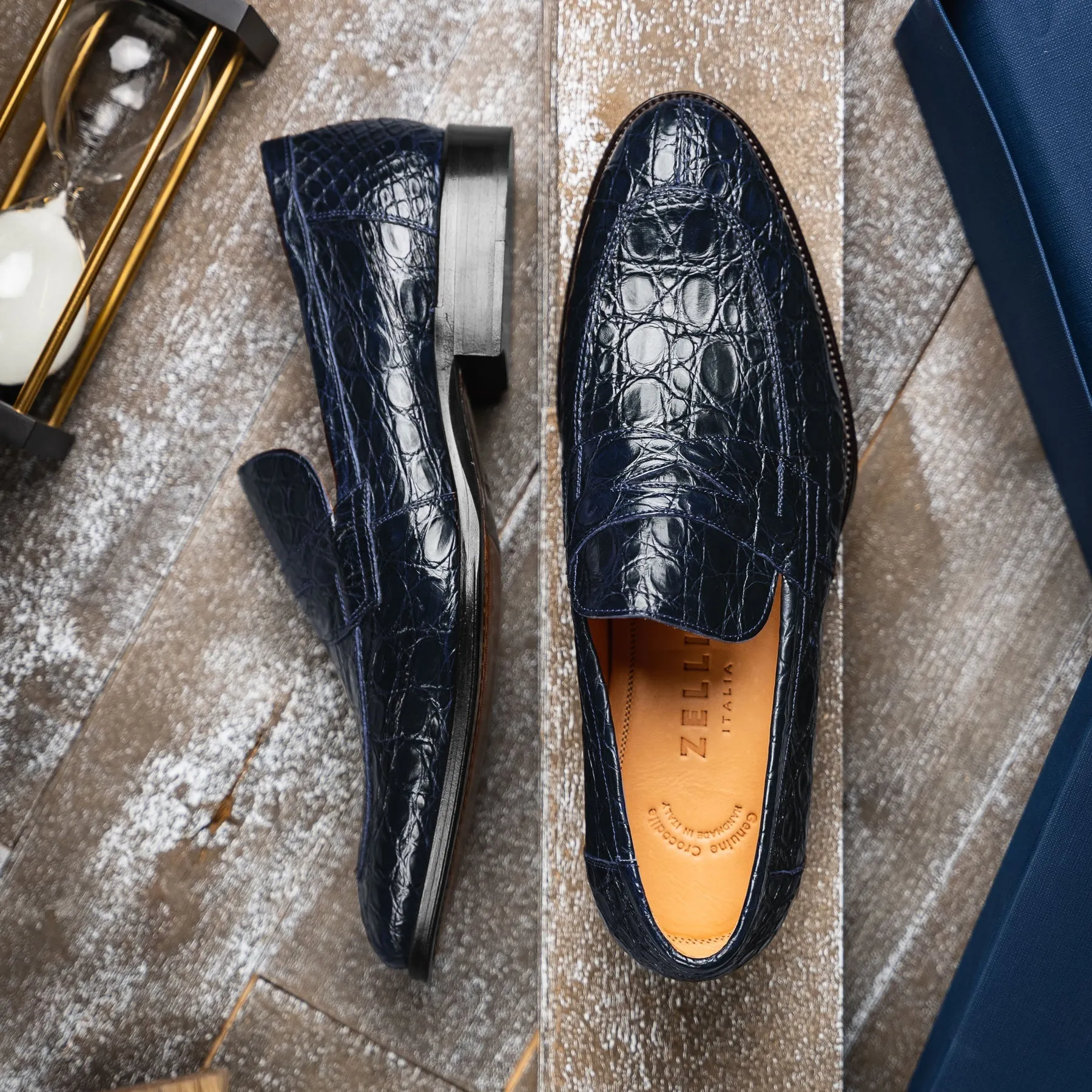 Roma Crocodile Penny Loafer in Navy by Zelli Italia