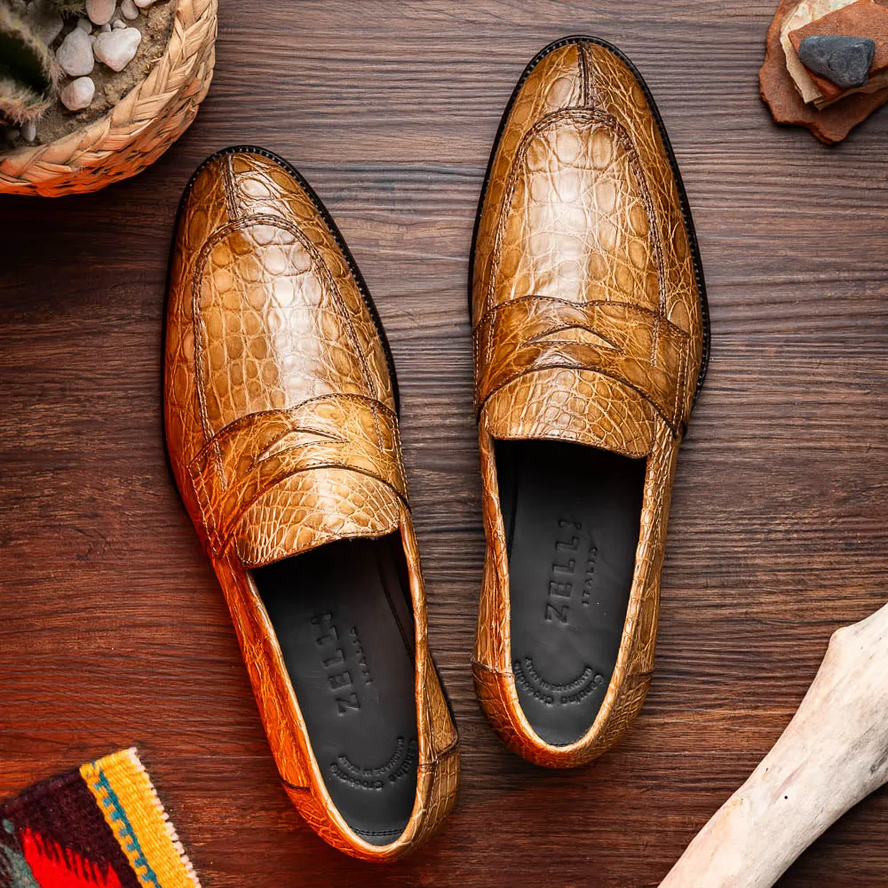 Roma Crocodile Penny Loafer in Taupe by Zelli Italia
