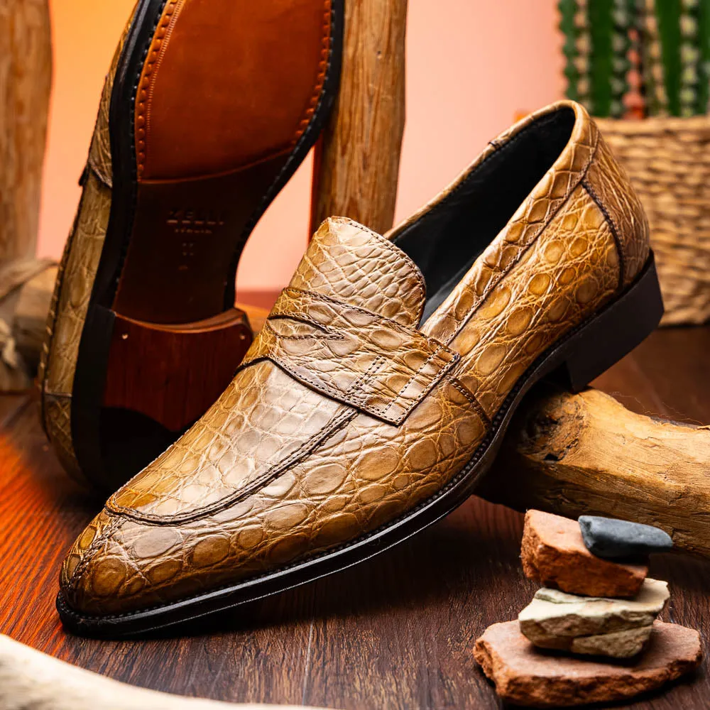 Roma Crocodile Penny Loafer in Taupe by Zelli Italia