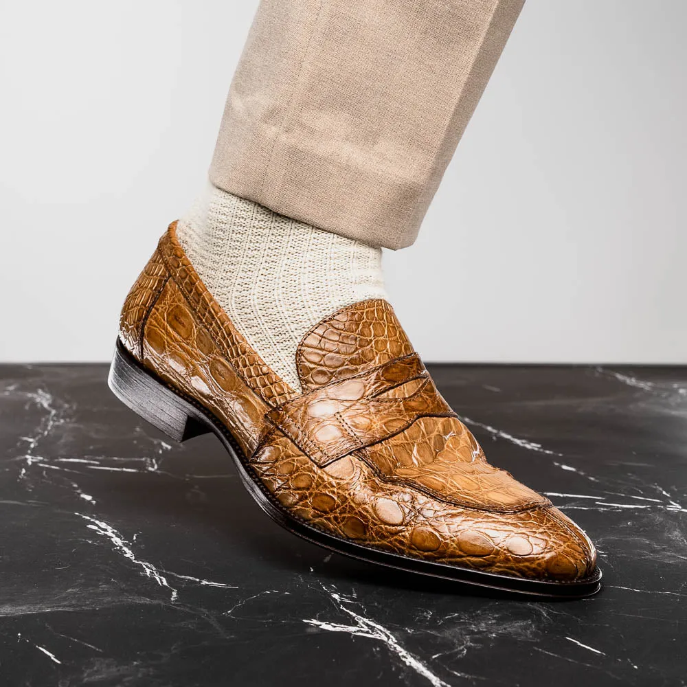 Roma Crocodile Penny Loafer in Taupe by Zelli Italia