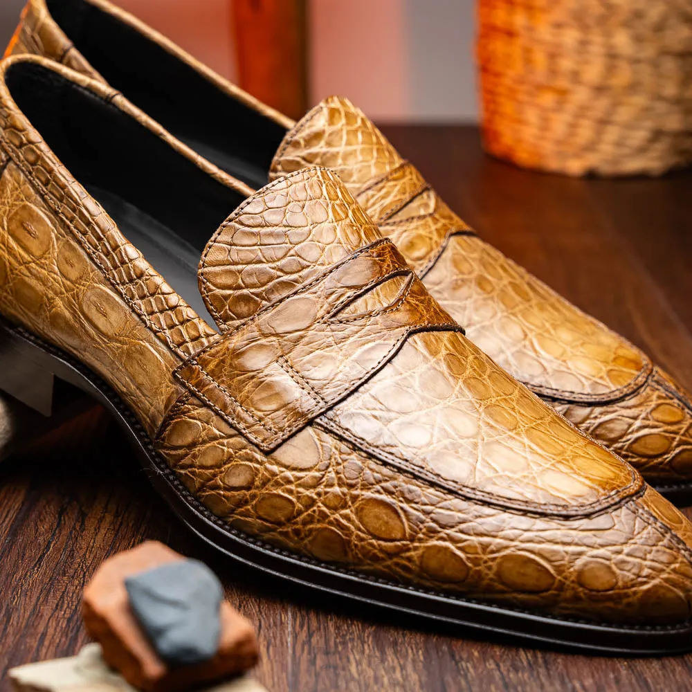 Roma Crocodile Penny Loafer in Taupe by Zelli Italia