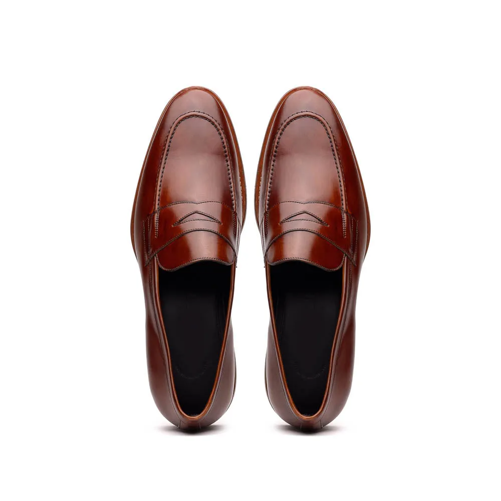 Roma Hand Burnished Italian Calfskin Penny Loafer in Cognac by Zelli Italia