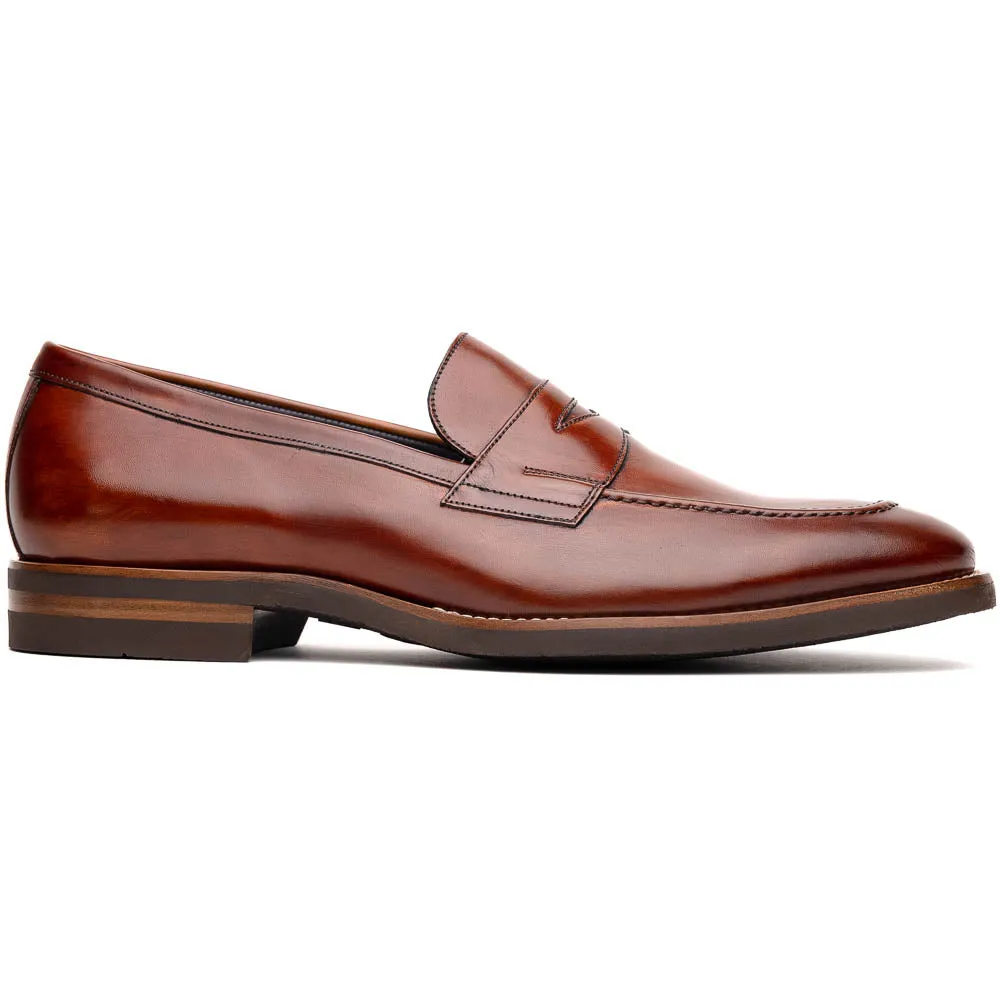 Roma Hand Burnished Italian Calfskin Penny Loafer in Cognac by Zelli Italia