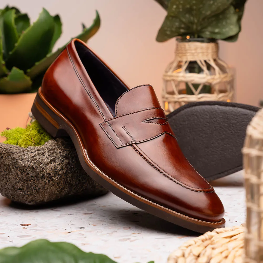 Roma Hand Burnished Italian Calfskin Penny Loafer in Cognac by Zelli Italia