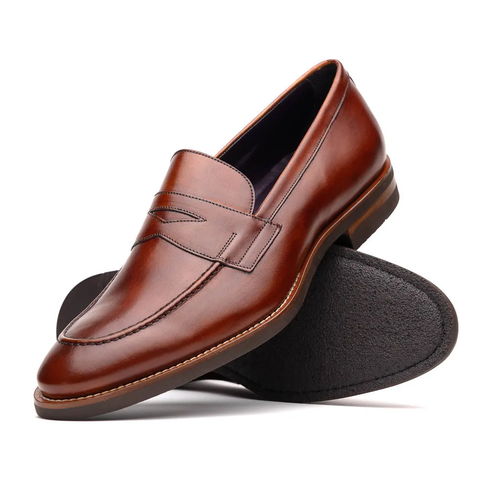 Roma Hand Burnished Italian Calfskin Penny Loafer in Cognac by Zelli Italia
