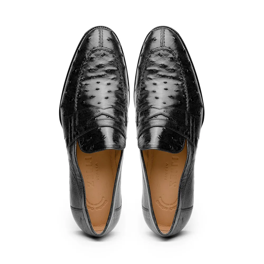 Roma Ostrich Quill Penny Loafer in Black by Zelli Italia