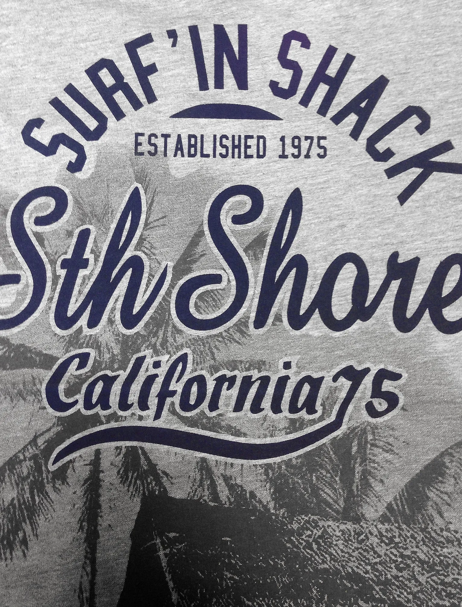 Shack Motif Cotton Crew Neck T-Shirt In Light Grey Marl - South Shore
