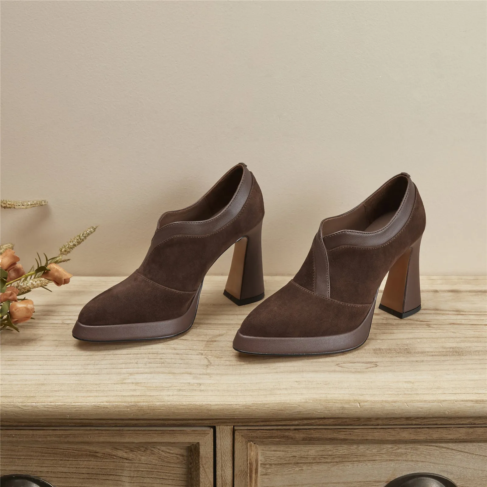 TinaCus Women's Suede Leather Handmade Platform High Heel Pumps Shoes