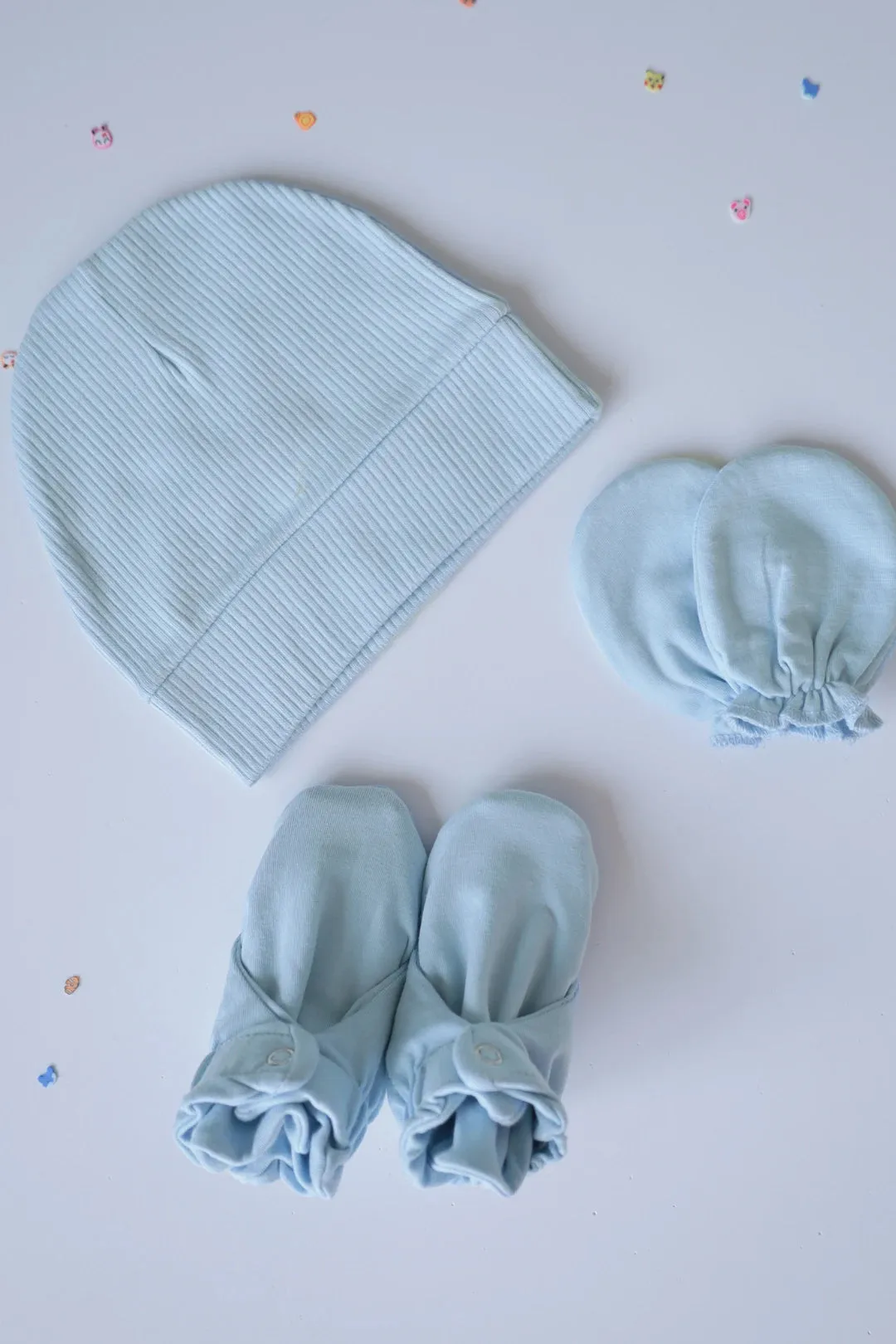 Trio Cloud Blue-Cap, Mitten and Bootie