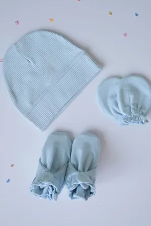 Trio Cloud Blue-Cap, Mitten and Bootie