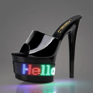 Unique Led Black Patent Open Toe High-heels for Drag Queens