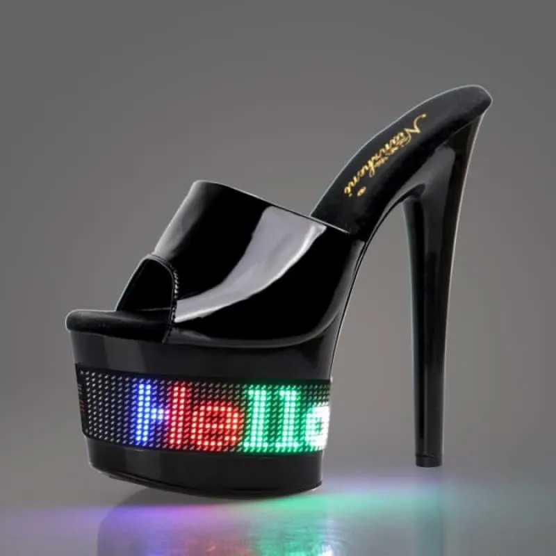 Unique Led Black Patent Open Toe High-heels for Drag Queens