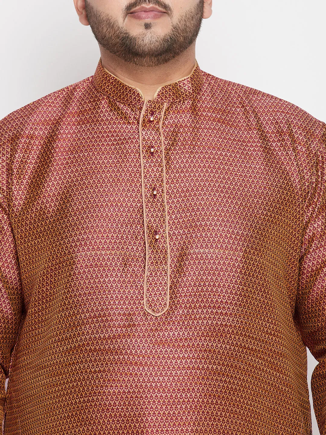 VASTRAMAY Maroon Woven Kurta & Rose Gold Pyjama