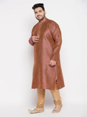 VASTRAMAY Maroon Woven Kurta & Rose Gold Pyjama