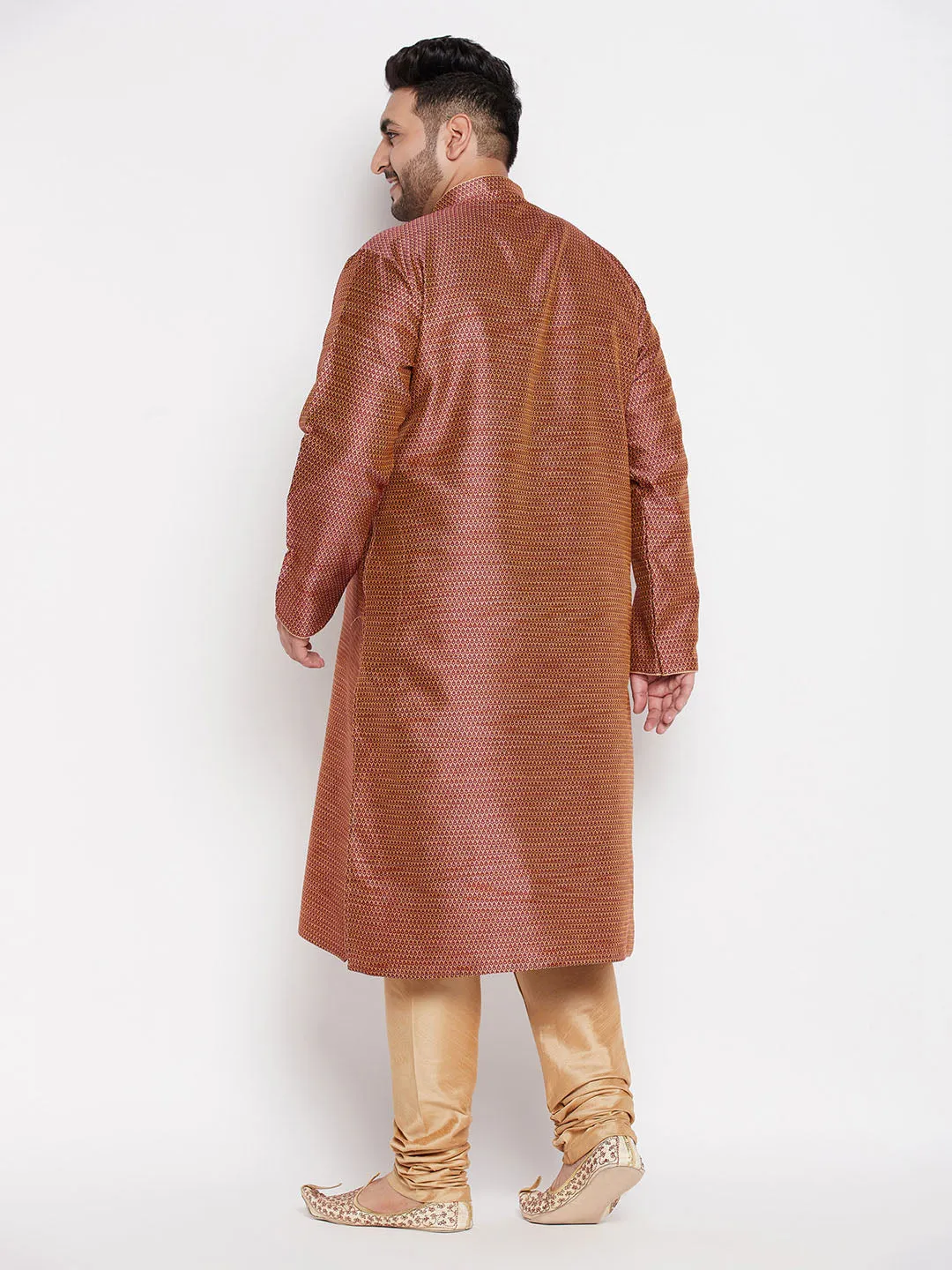 VASTRAMAY Maroon Woven Kurta & Rose Gold Pyjama
