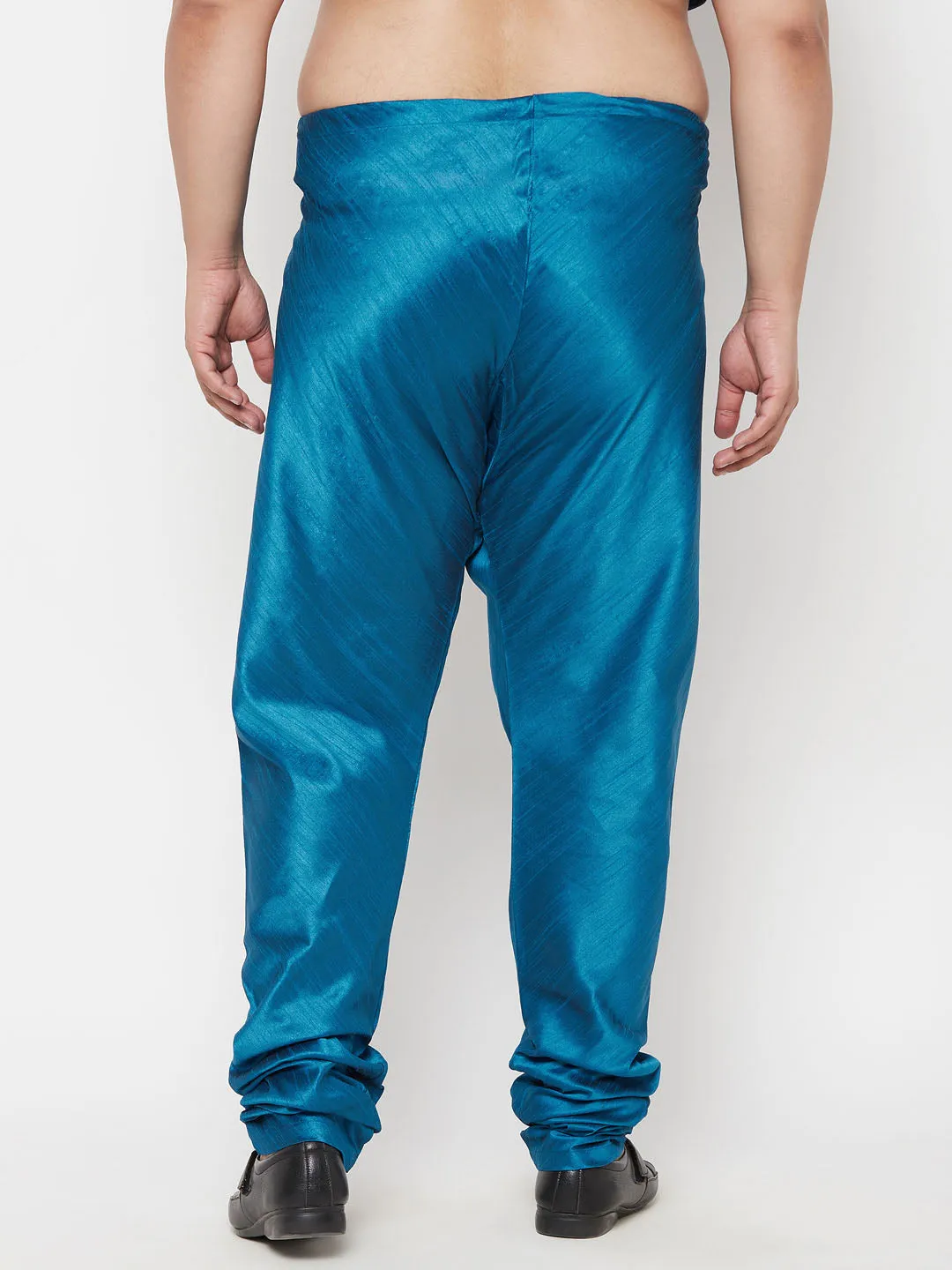 VASTRAMAY Turquoise Blue Cotton Silk Pyjama