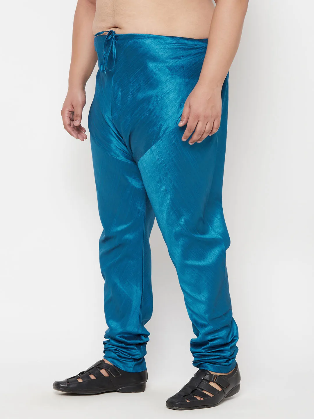 VASTRAMAY Turquoise Blue Cotton Silk Pyjama