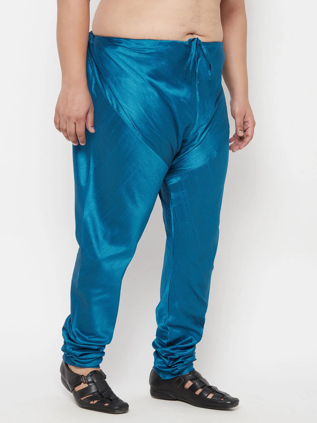 VASTRAMAY Turquoise Blue Cotton Silk Pyjama