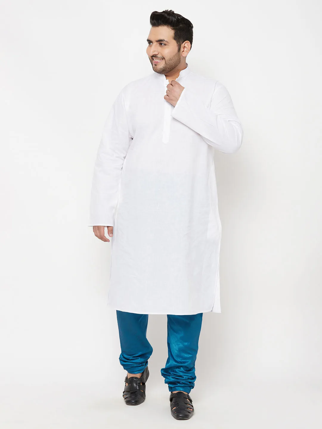 VASTRAMAY Turquoise Blue Cotton Silk Pyjama