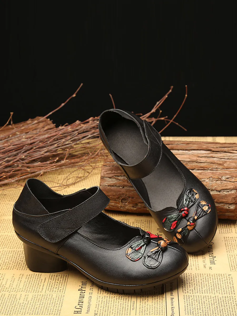 Women Summer Vintage Leather Spliced Mid-Heel Shoes II1014
