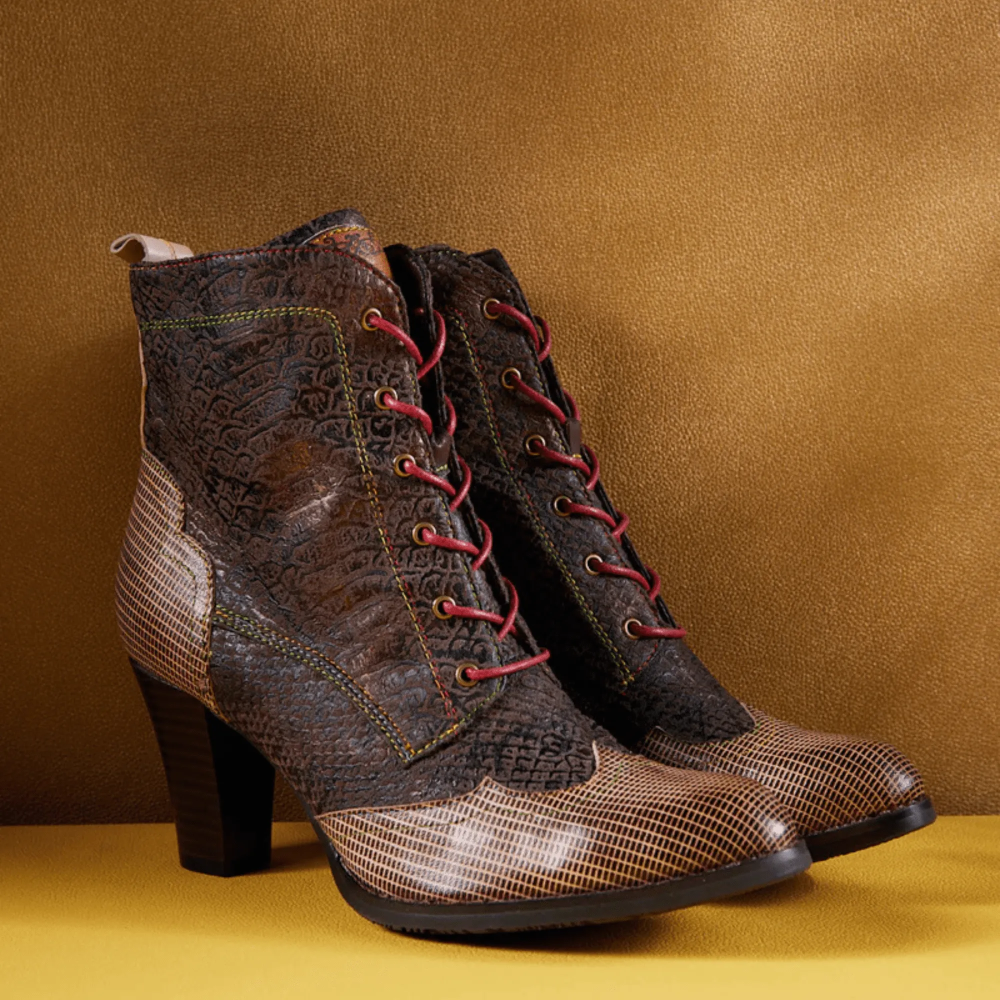 Women's Plaid Pattern Handmade High-heel Shoes