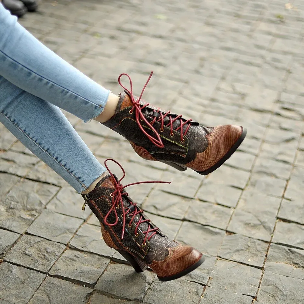 Women's Plaid Pattern Handmade High-heel Shoes
