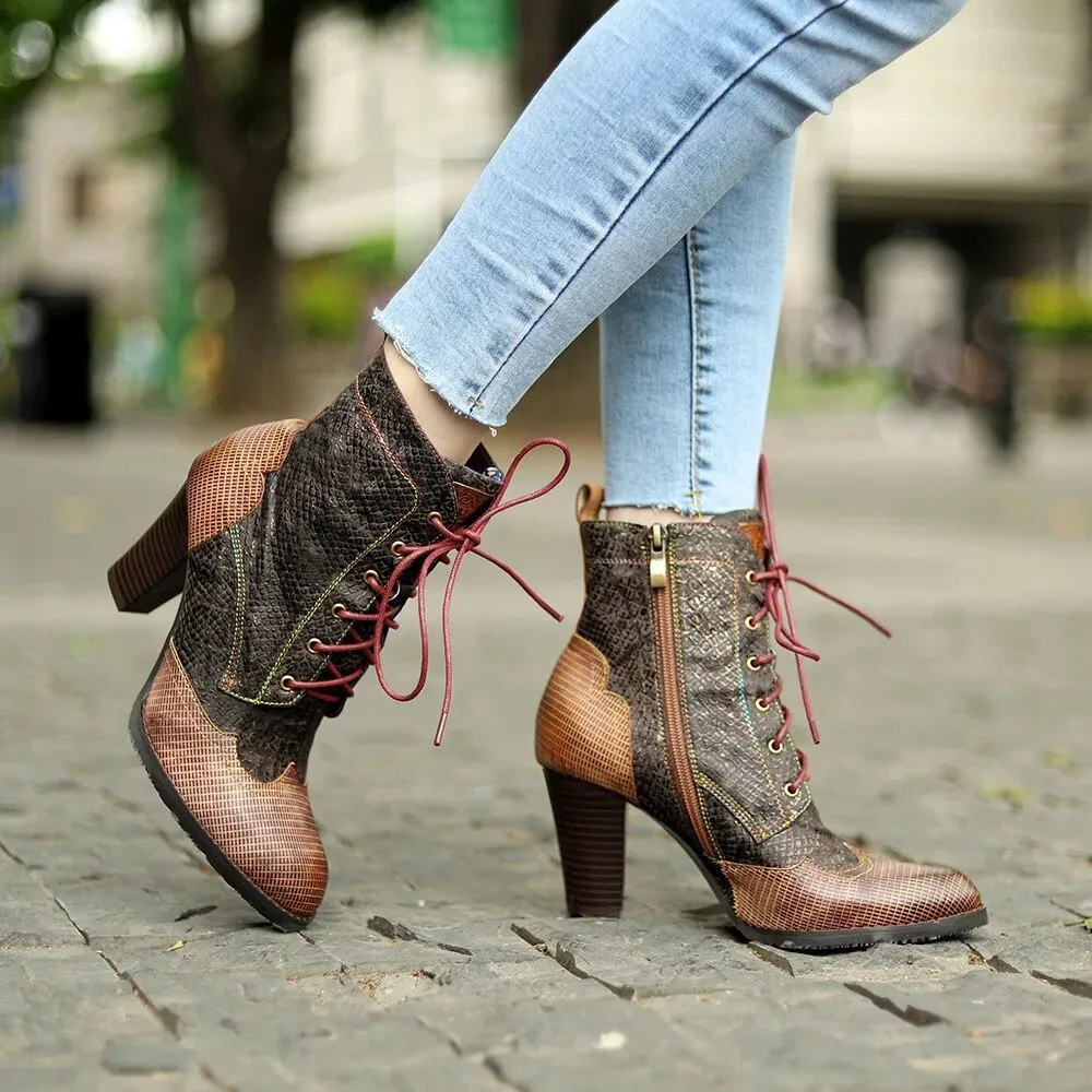 Women's Plaid Pattern Handmade High-heel Shoes