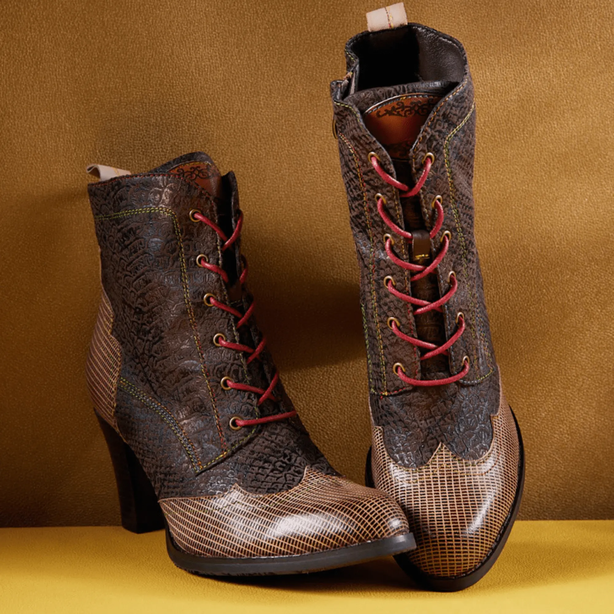 Women's Plaid Pattern Handmade High-heel Shoes