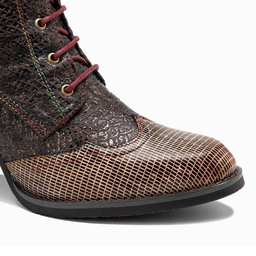 Women's Plaid Pattern Handmade High-heel Shoes