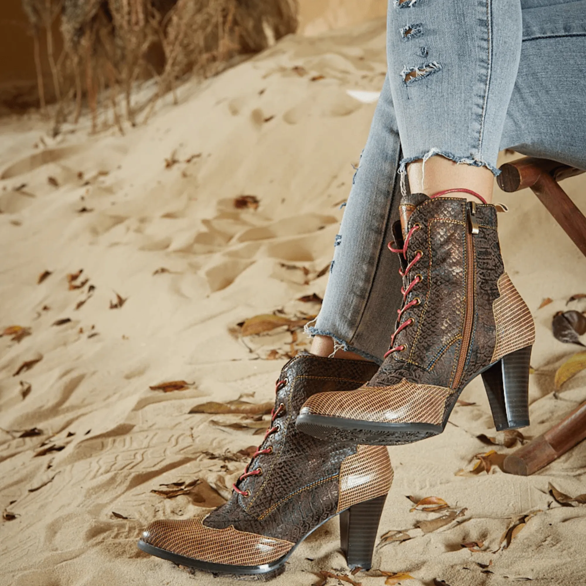 Women's Plaid Pattern Handmade High-heel Shoes