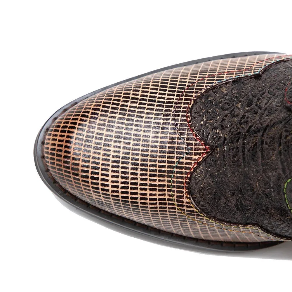 Women's Plaid Pattern Handmade High-heel Shoes