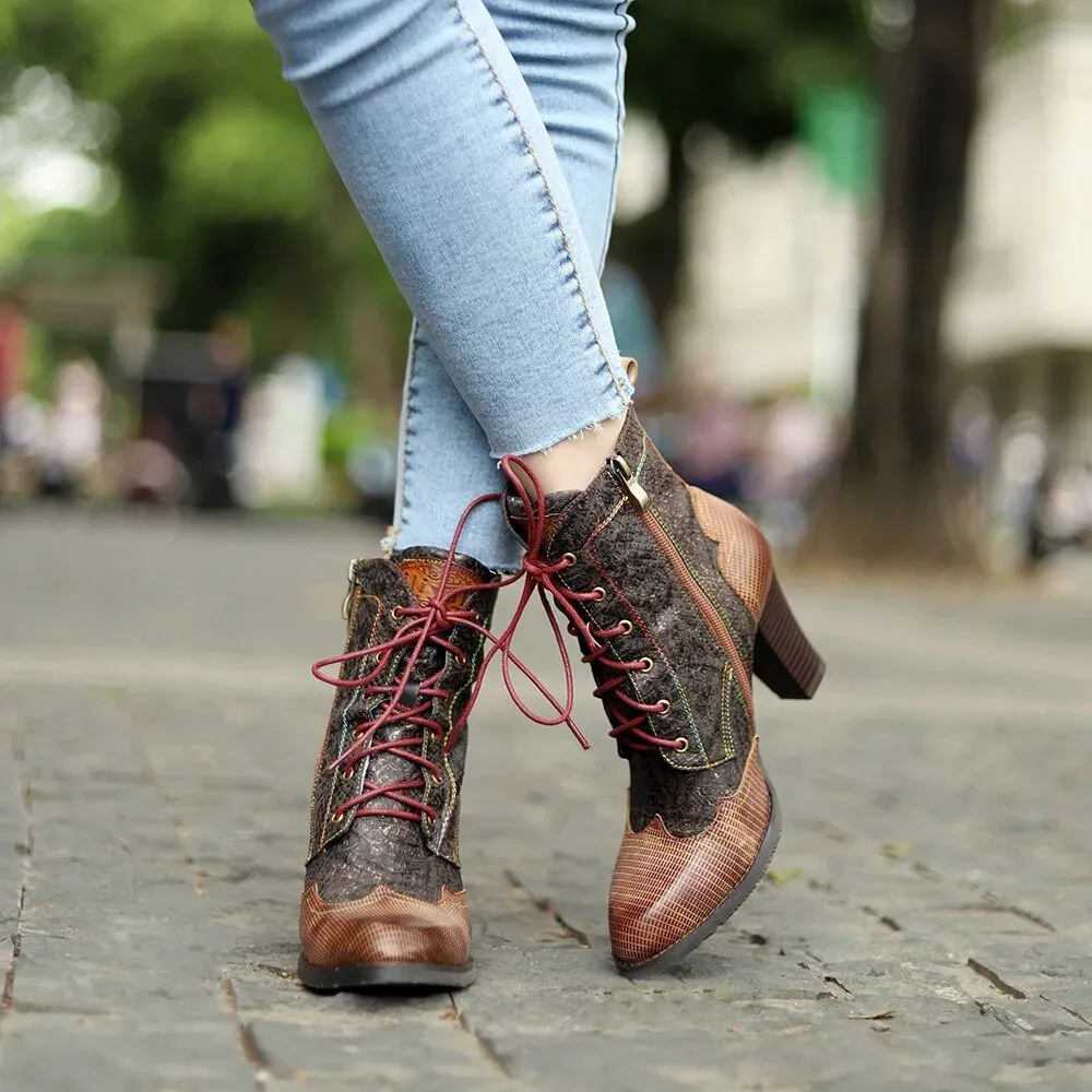 Women's Plaid Pattern Handmade High-heel Shoes