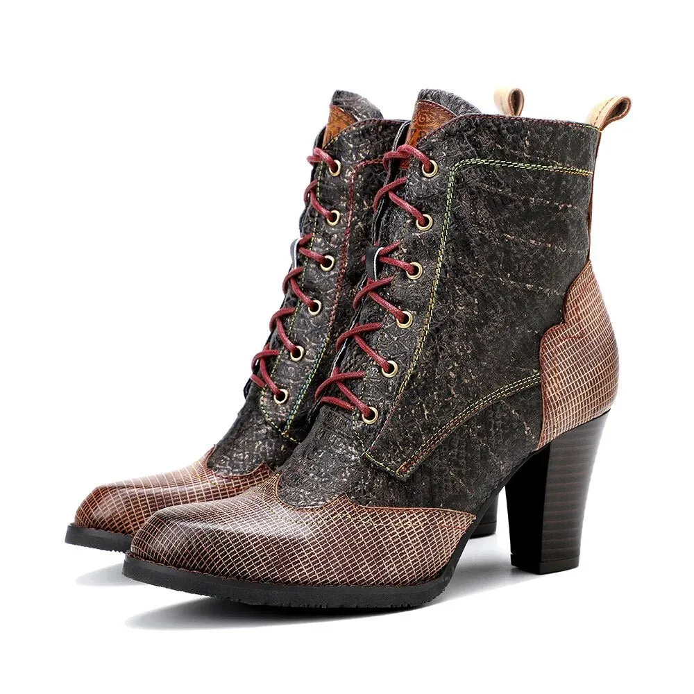 Women's Plaid Pattern Handmade High-heel Shoes
