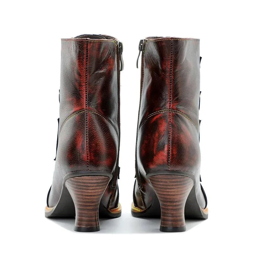 Women's Reddish High-heeled Leather Shoes