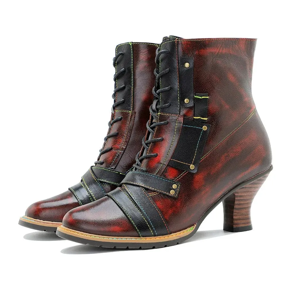Women's Reddish High-heeled Leather Shoes